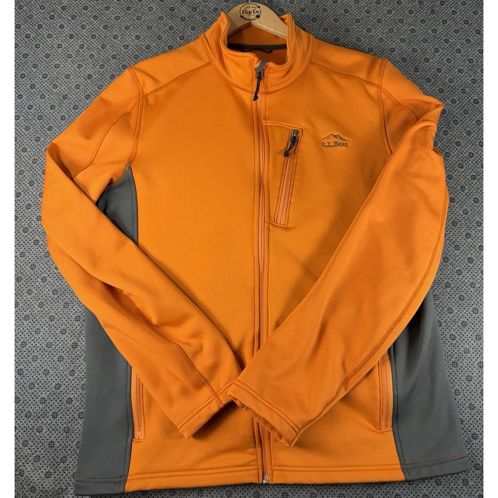 LL Bean Men's Soft Shell Jacket XL Tall Orange Full Zip Chest Pocket With Logo